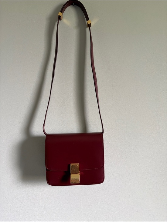 Handbags - Women's Burgundy Leather Crossbody Bag - Classic Structured Style